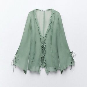 ZARA SEMI-SHEER BLOUSE WITH RUFFLES
